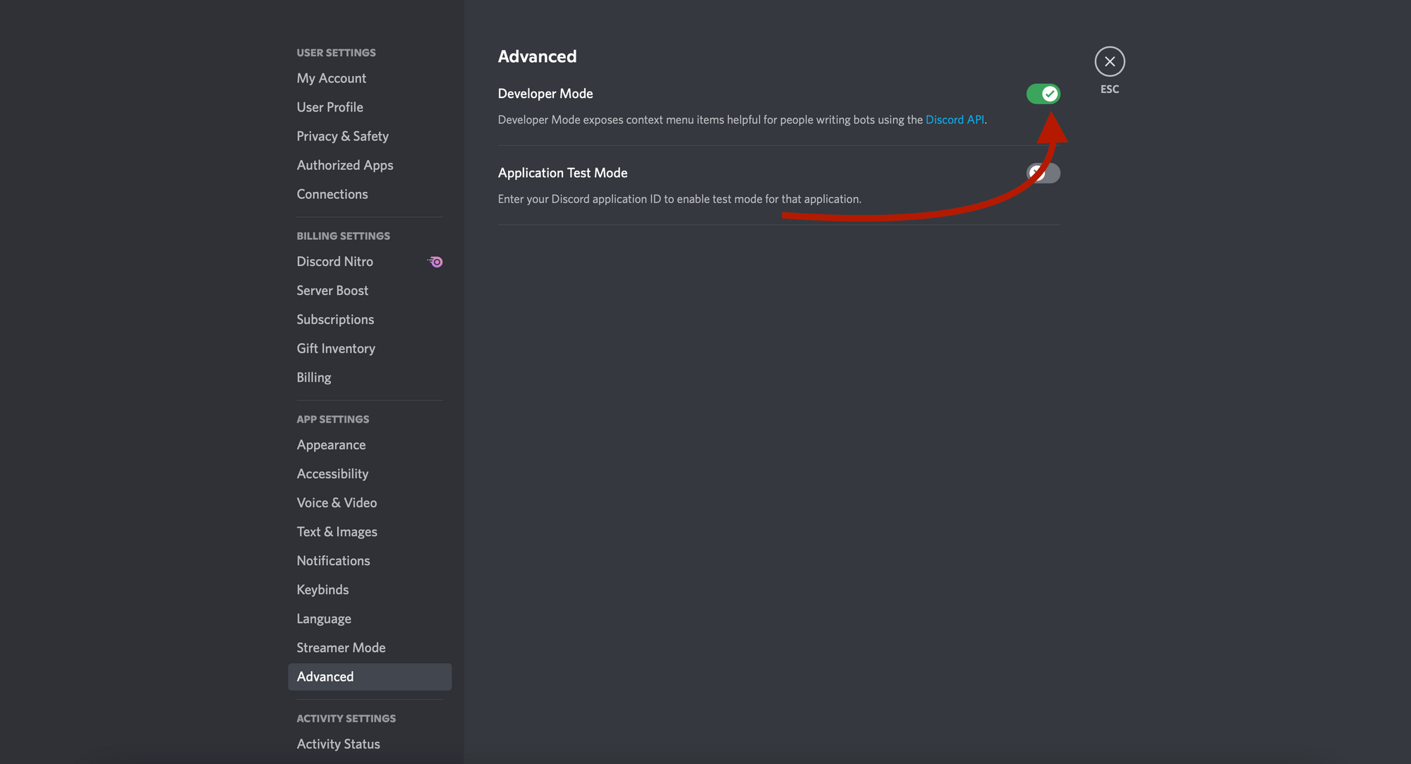 How to enable developer mode on Discord ?